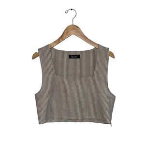 Kourt‎ Crop Top Women's Size Medium Beige White Pinstripe Sleeveless Square Neck